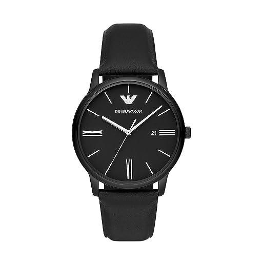 Emporio Armani orologio per uomo, movimento cronografo, orologio in acciaio inossidabile con cassa da 42 mm e cinturino in pelle o acciaio, nero (black)