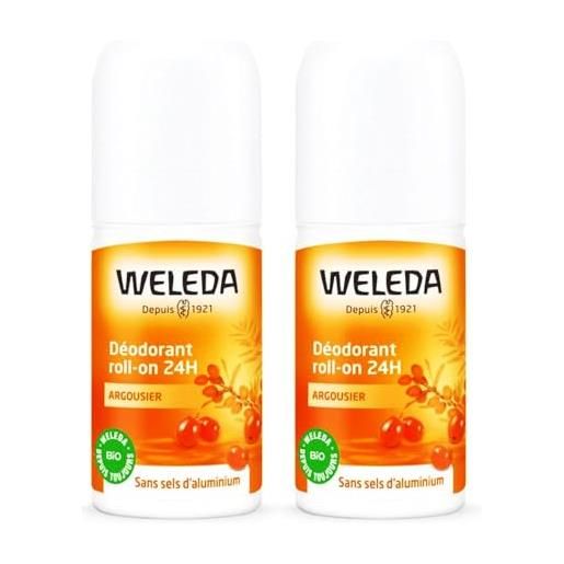 Weleda deodorante a forma di olivello spinoso roll-on 24h, confezione da 2 x 50 ml