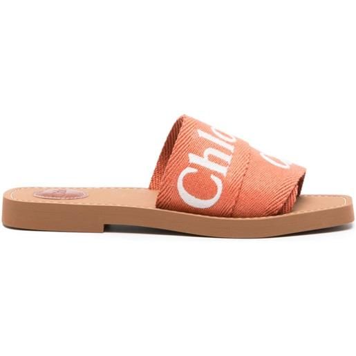 Chloé sandali slides woody con ricamo - arancione