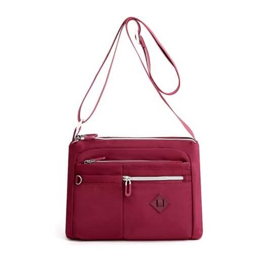 M.lemo925 borsa a tracolla per donna borsa per cellulare multi-cerniera in nylon borsa piccola, rosso