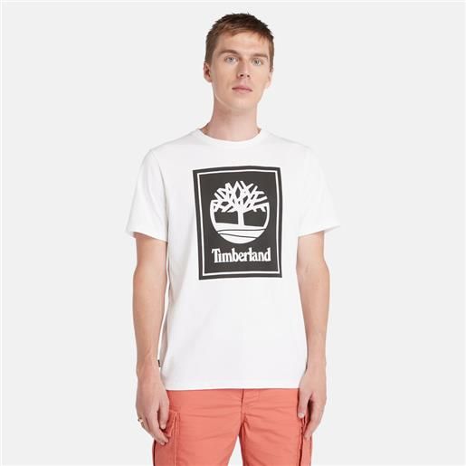 Timberland t-shirt block logo da uomo in bianco bianco