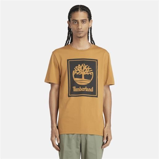 Timberland t-shirt block logo da uomo in giallo scuro giallo