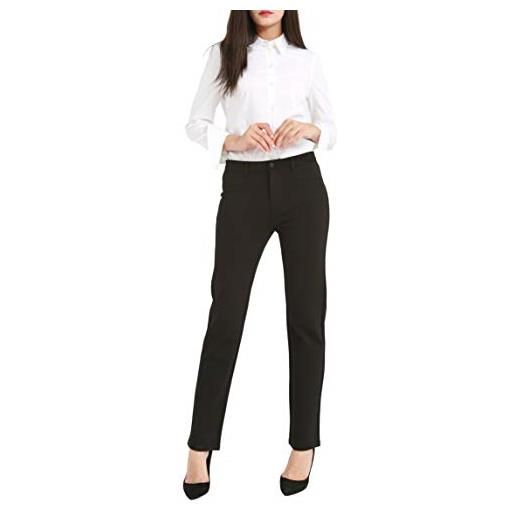 Bamans pantaloni da donna eleganti neri stretch pantalone lunghi slim straight fit per ufficio, pendolarismo, casual (nero, large)