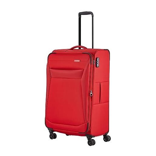 travelite valigia a 4 ruote taglia l soft shell, serie di valigie chios con piega ad espansione + protezione bordi, trolley in look senza tempo, 78 cm, 90-97 l, rosso