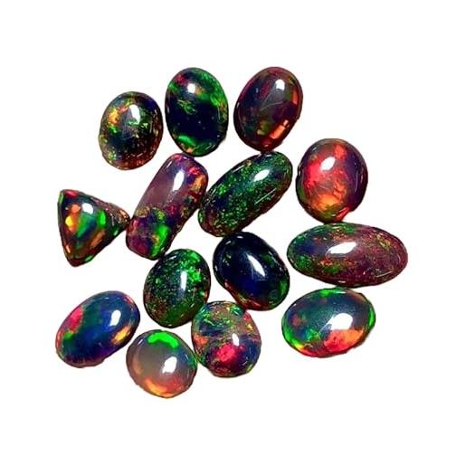 WORLD WIDE GEMS opale nero etiope 5 x 3 mm, 10 opali neri etiopi di qualità rara, 10 opali etiopi cabochon naturali di welo opale, pietre preziose sfuse per la creazione di gioielli, 5x3mm, pietra, opale nero etiope, 