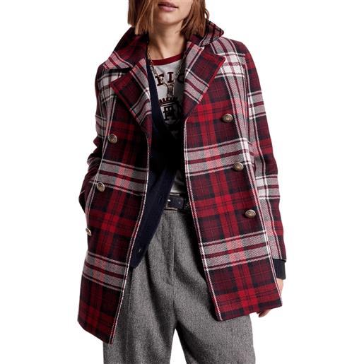TOMMY HILFIGER tartan wool blend prep peacoat cappotto donna