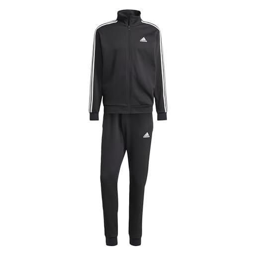 adidas basic 3-stripes fleece track suit tuta da allenamento, medium grey heather / black, s
