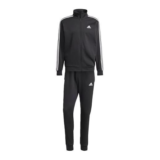 adidas basic 3-stripes fleece track suit tuta da allenamento, medium grey heather / black, xs