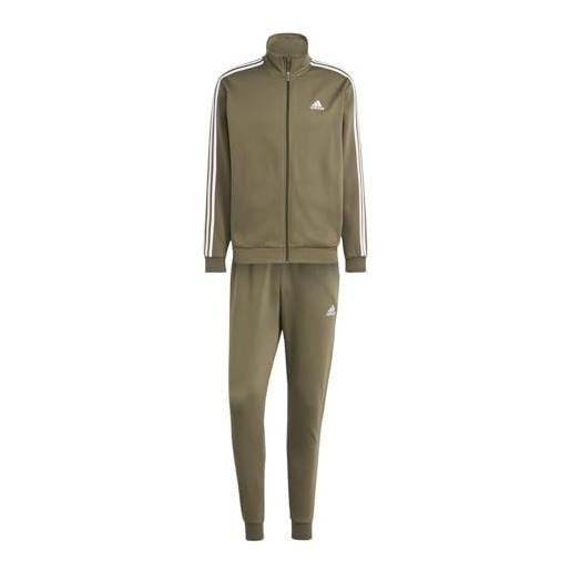 adidas basic 3-stripes fleece track suit tuta da allenamento, medium grey heather / black, xxl corto
