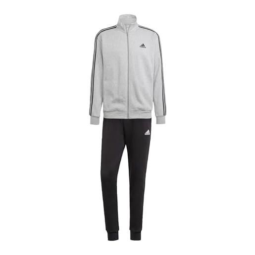 adidas basic 3-stripes fleece track suit tuta da allenamento, medium grey heather / black, xs corto