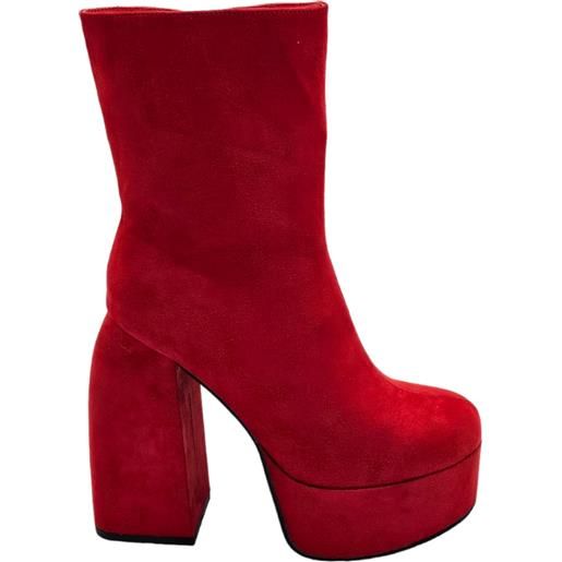 Malu Shoes tronchetto donna stivaletto camoscio rosso punta tonda tacco 15 cm plateau 5cm con zip effetto calzino poledance