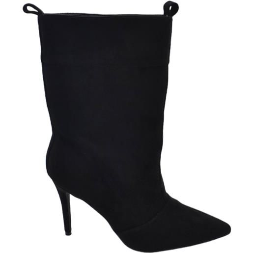 Malu Shoes tronchetto stivaletto nero donna in camoscio dritto a punta tacco spillo 10 altezza al polpaccio calzata overi con zip