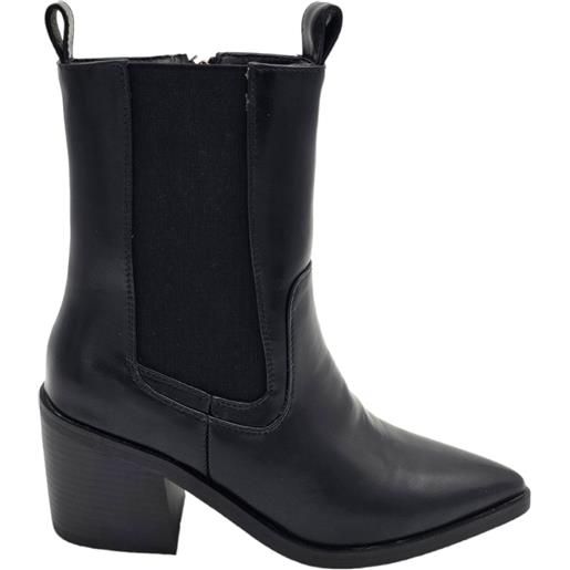 Malu Shoes stivaletto camperos donna linea basic nero con elastico beatles punta tacchetto western 2 cm moda zip liscio