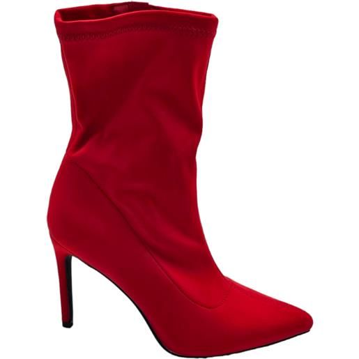 Malu Shoes stivaletti tronchetti donna a punta in licra effetto calzino rosso con tacco sottile 12 cm zip aderenti al polpaccio