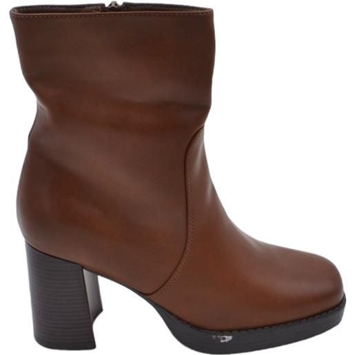 Malu Shoes scarpe tronchetto stivaletto donna tacco alto largo in legno 6cm plateau 2cm alla caviglia cuoio zip laterale aderente