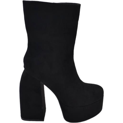 Malu Shoes tronchetto donna stivaletto camoscio nero punta tonda tacco 12cm plateau 5cm con zip effetto calzino al polpaccio