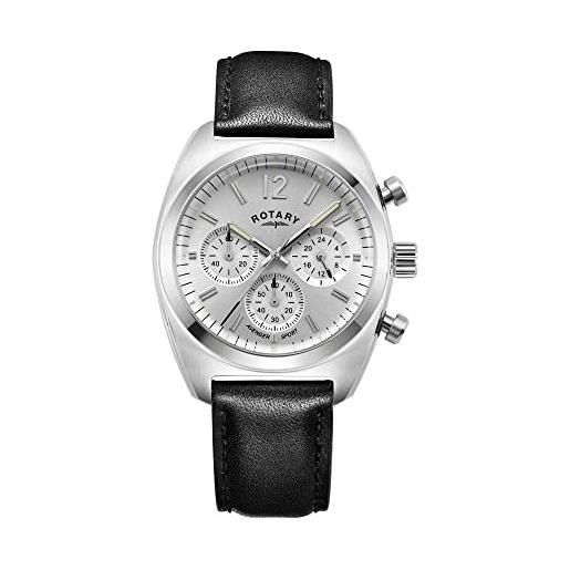 Rotary orologio quarzo uomo, misura cassa 40.00mm con quadrante argento analogico e cinturino nero in cinturino in pelle gs05485/59