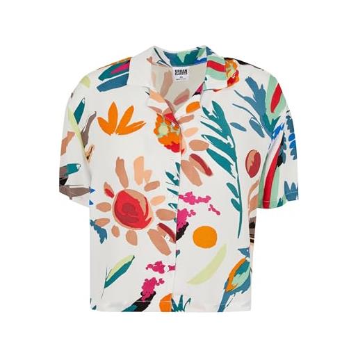 Urban classics camicia donna estiva a manica corta in viscosa, camicia hawaiana donna con motivo floreale, chiusura a bottoni, taglie xs - 5xl