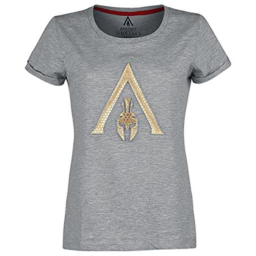 Difuzed assassin's creed odyssey - emblem donna t-shirt grigio sport s, 50% cotone, 50% poliestere, regular