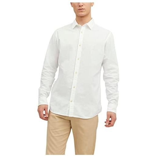 JACK & JONES jjesummer shirt l/s s23 sn camicia, white/fit: slim fit, m uomo