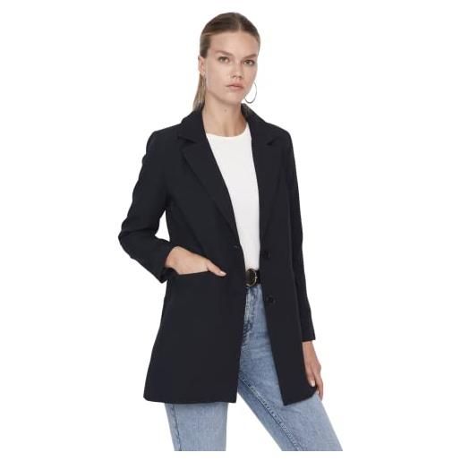 Trendyol giacca da donna modest regular doppiopetto plain tessuto cappotto, blu navy, 46
