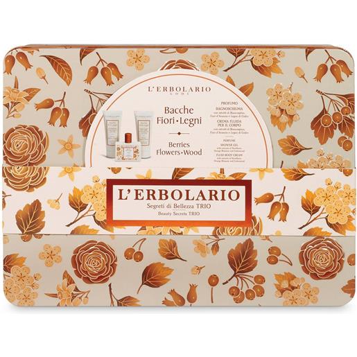 3847 l'erbolario segreti di bellezza trio bacche fiori legni profumo 50ml + bagnoschiuma 100ml + crema corpo 100ml