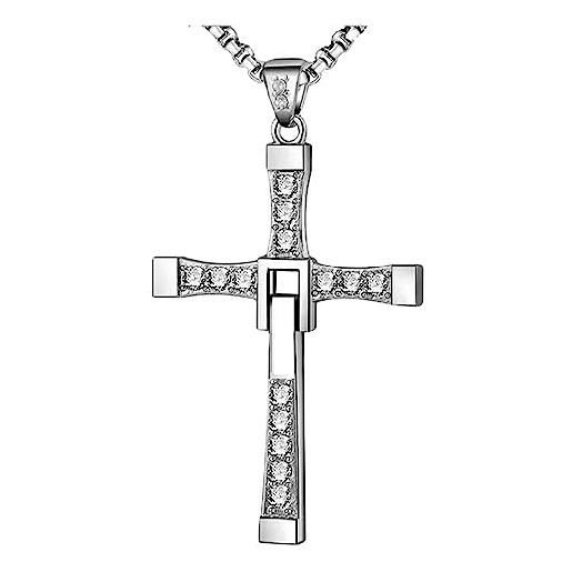 YUEYUEKE collana a croce in acciaio inossidabile, YUEYUEKE gioielli in acciaio al, riduzione 1: 1, intarsiato con zirconi strass, regalo per marito, parenti, fidanzato (confezione regalo)