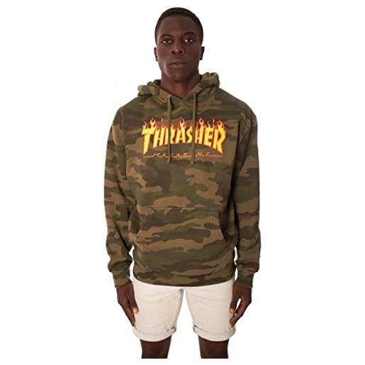 Thrasher magazine men's flame pullover long sleeve hoodie forest camo green m
