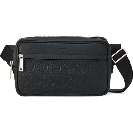 Ferragamo borsa messenger goffrata gancini - nero