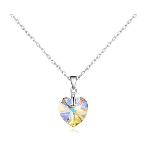 Philip Jones collana cuore aurora borealis in argento sterling creata con cristalli zircondia®