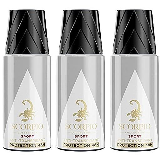 Scorpio - deodorante, collezione sport, 150 ml (confezione da 3)