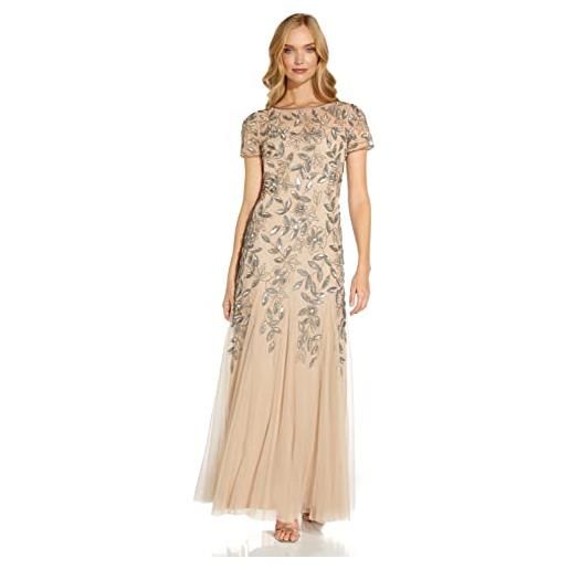 Adrianna Papell floral beaded godet gown vestito da sera formale, oro rosa, 40 donna