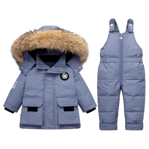 Acuryx tuta da neve 2 pezzi da bambini ragazzi capppotto in piuma con cappuccio pellicia + salopette da neve bambina giacca invernale impermeabile rosa 12-18 mesi