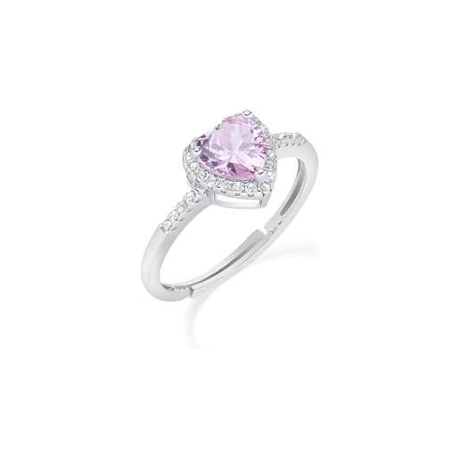 AMEN gioielli, anello con cuore, anello donna argento 925, rodiato con zirconi rosa e bianchi, anello regolabile per misure dalla 16 alla 18, regalo donna, made in italy