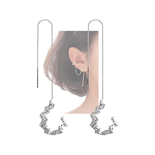 SLUYNZ 925 orecchini a polsino in argento sterlina per donne orecchini a nappa avvolgenti per donne ragazze adolescenti infila orecchini catena