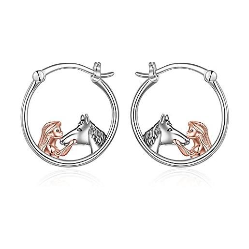 YFN orecchini a cavallo in oro rosa, in argento sterling, a forma di cavallo, per ragazze, argento sterling