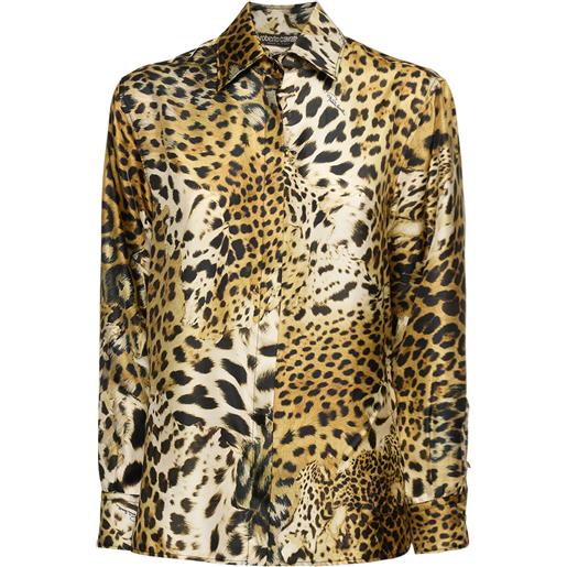 ROBERTO CAVALLI camicia in twill di seta leopard