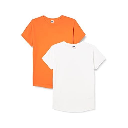 Urban Classics confezione da 2 magliette a forma lunga t-shirt, bianco+mandarino, s uomo