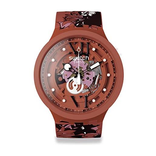 Swatch orologio al quarzo in cotone biosourced camoflower, rosso