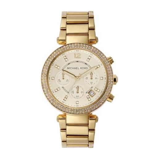 Michael Kors parker orologio al quarzo cronografo con cinturino in acciaio inossidabile dorato per donna mk5354