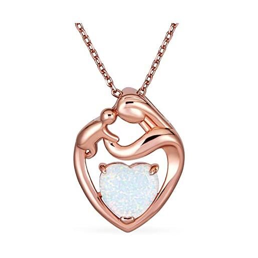 Bling Jewelry gemma genitore di famiglia nuova madre ha creato opale bianco cuore a forma di mamma amorevole figlio figlio figlia ciondolo per le donne placcato oro rosa. 925 sterling silver