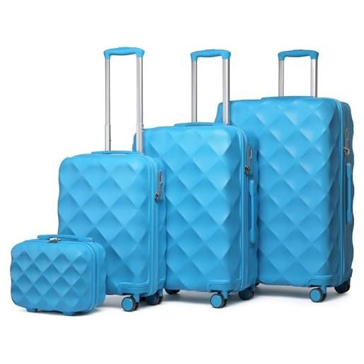 British Traveller set di 4 valige 30/53/61/73cm valigia trolley rigida abs+pc con rotelle girevoli e tsa lucchetto (azzurro)