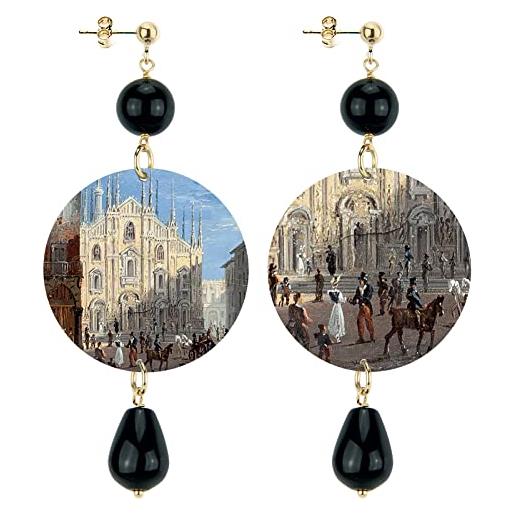 IN LEBOLE collezione the circle milano nero orecchini da donna in ottone pietra nero