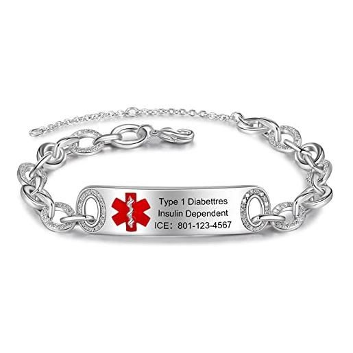 lorajewel braccialetto di allarme medico personalizzare bracciale da uomo e donna nastro braccialetto di rame sos di emergenza festa del papà festa della mamma regalo (1#)