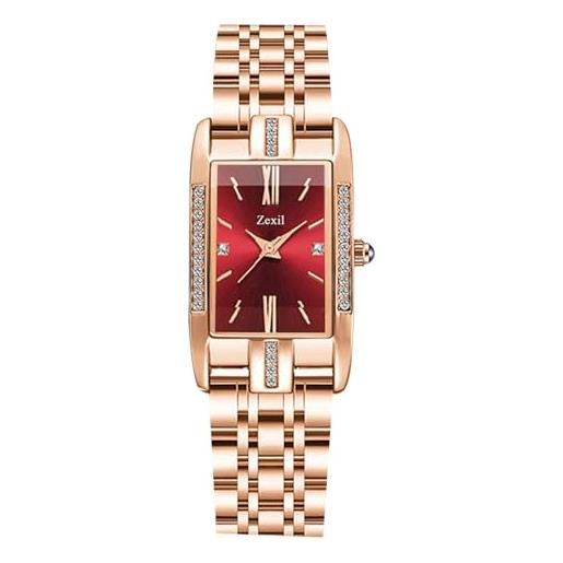 RORIOS orologi da donna rettangolo orologi da polso oro rosa acciaio inossidabile orologio analogico quarzo signora orologi moda diamante rosso