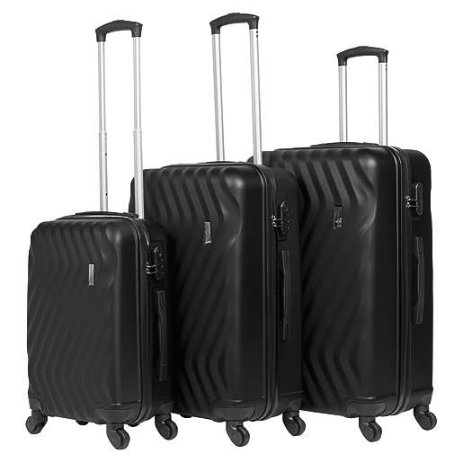 VERTICAL STUDIO set di 3 valigie da viaggio da 20, 24, 28, con cifre, lucchetto in plastica (abs) a quattro ruote, nero reykjavik 20 25 28, valigia bagaglio a mano