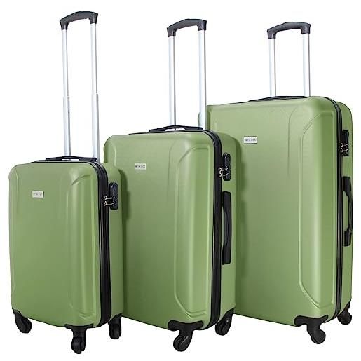 VERTICAL STUDIO set di 3 valigie da viaggio da 20, 24, 28, con cifre, lucchetto in plastica (abs) a quattro ruote, verde linköping, bagaglio a mano valigia
