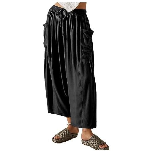 Ejoyous pantaloni larghi da donna pantaloni elasticizzati con coulisse in vita pantaloni larghi pantaloni tinta unita per lo yoga (l)