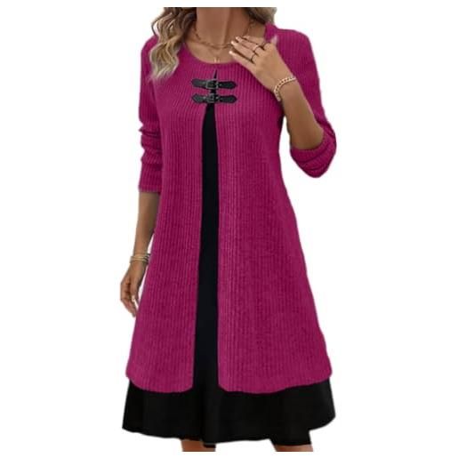 shownicer vestito maglioni donna invernale elegante manica lunga girocollo maglione vestito casual linea-a knitted dress per autunno inverno a verde xxl