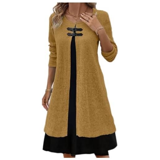 shownicer vestito maglioni donna invernale elegante manica lunga girocollo maglione vestito casual linea-a knitted dress per autunno inverno a giallo 3xl